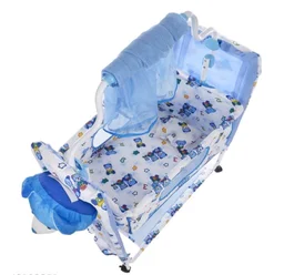 Cozy New Born Baby Cradle, Swing, Jhula,Palna, Bedding, Bed, Crib, Bassinet with Mattress, Pillow, Mosquito Net for 0-9 Months (Blue) - Free Size, Blue, Cradle Material :Cotton, Jhula, Multipack 1